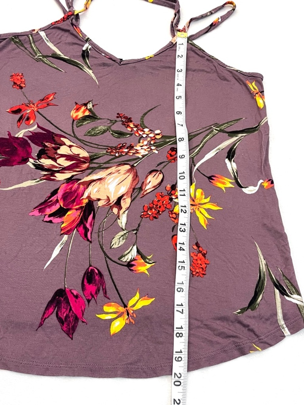 Papermoon Women’s Mauve Floral Print Purple Yellow Spaghetti Strap Tank Top - Picture 7 of 16